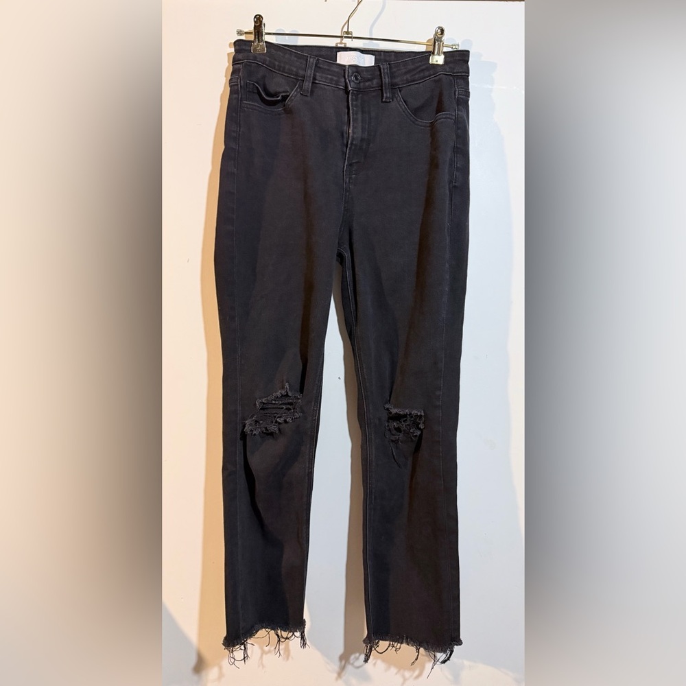 VERVET BY FLYING MONKEY Black Distressed Straight-Leg Jeans